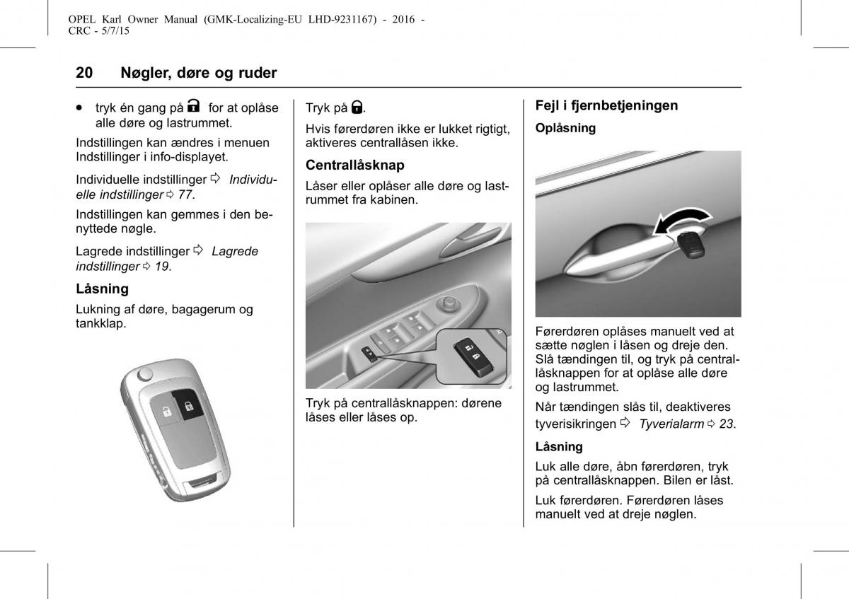 Opel Karl Bilens instruktionsbog / page 21