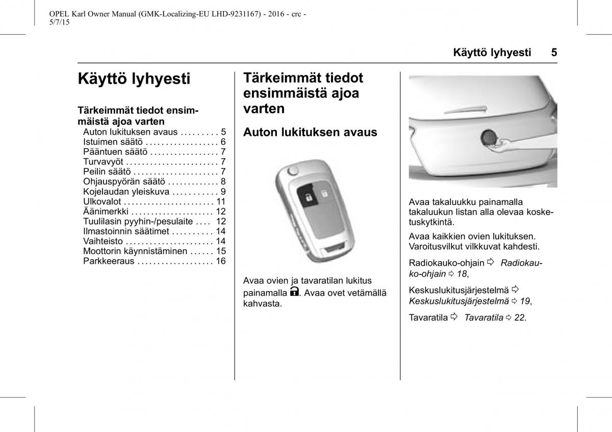 Opel Karl owners manual / page 6