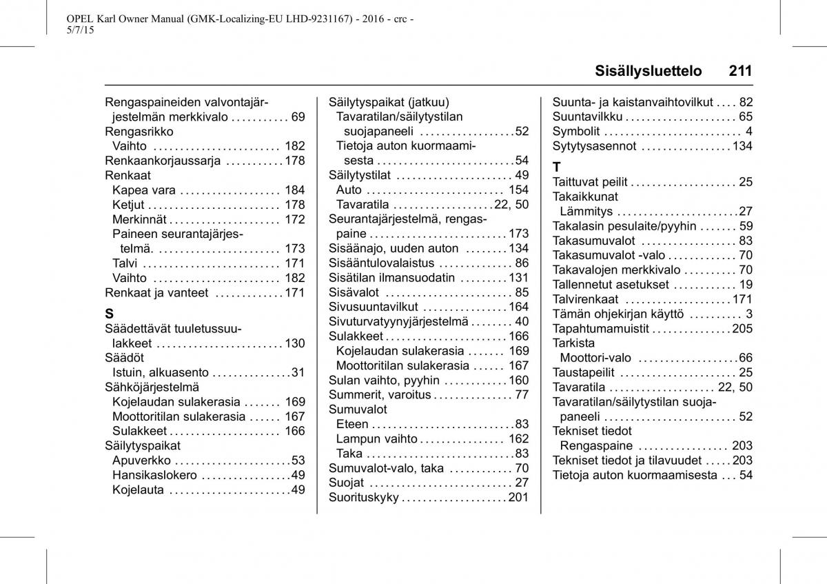 Opel Karl owners manual / page 212