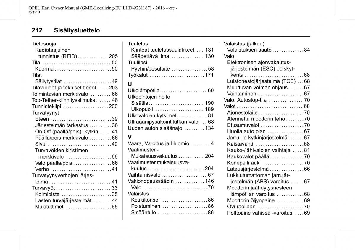 Opel Karl owners manual / page 213