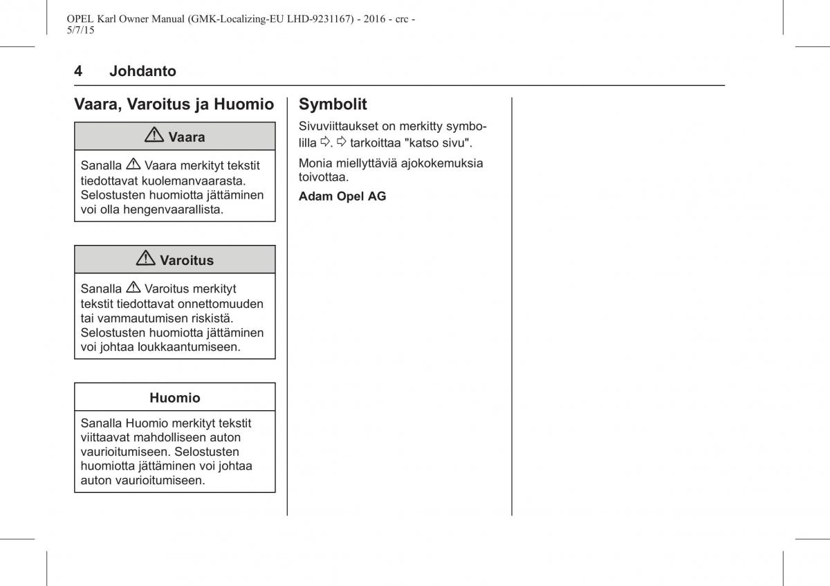 Opel Karl owners manual / page 5