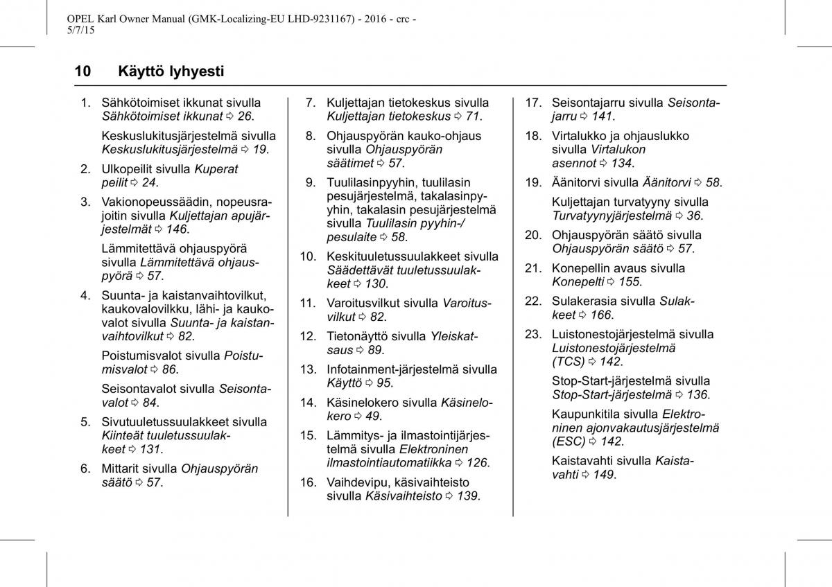 Opel Karl owners manual / page 11