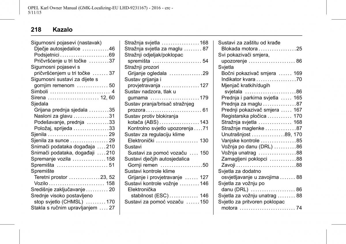 Opel Karl vlasnicko uputstvo / page 219