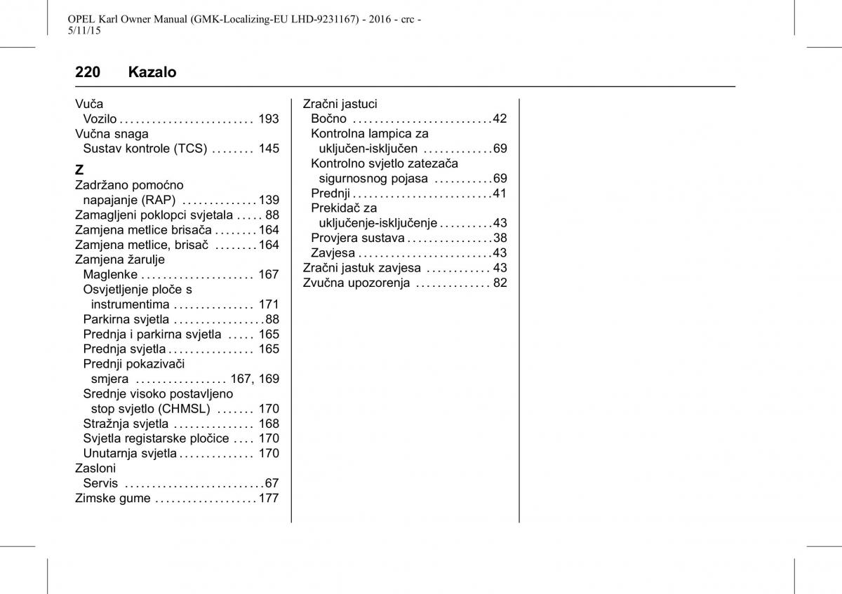 Opel Karl vlasnicko uputstvo / page 221