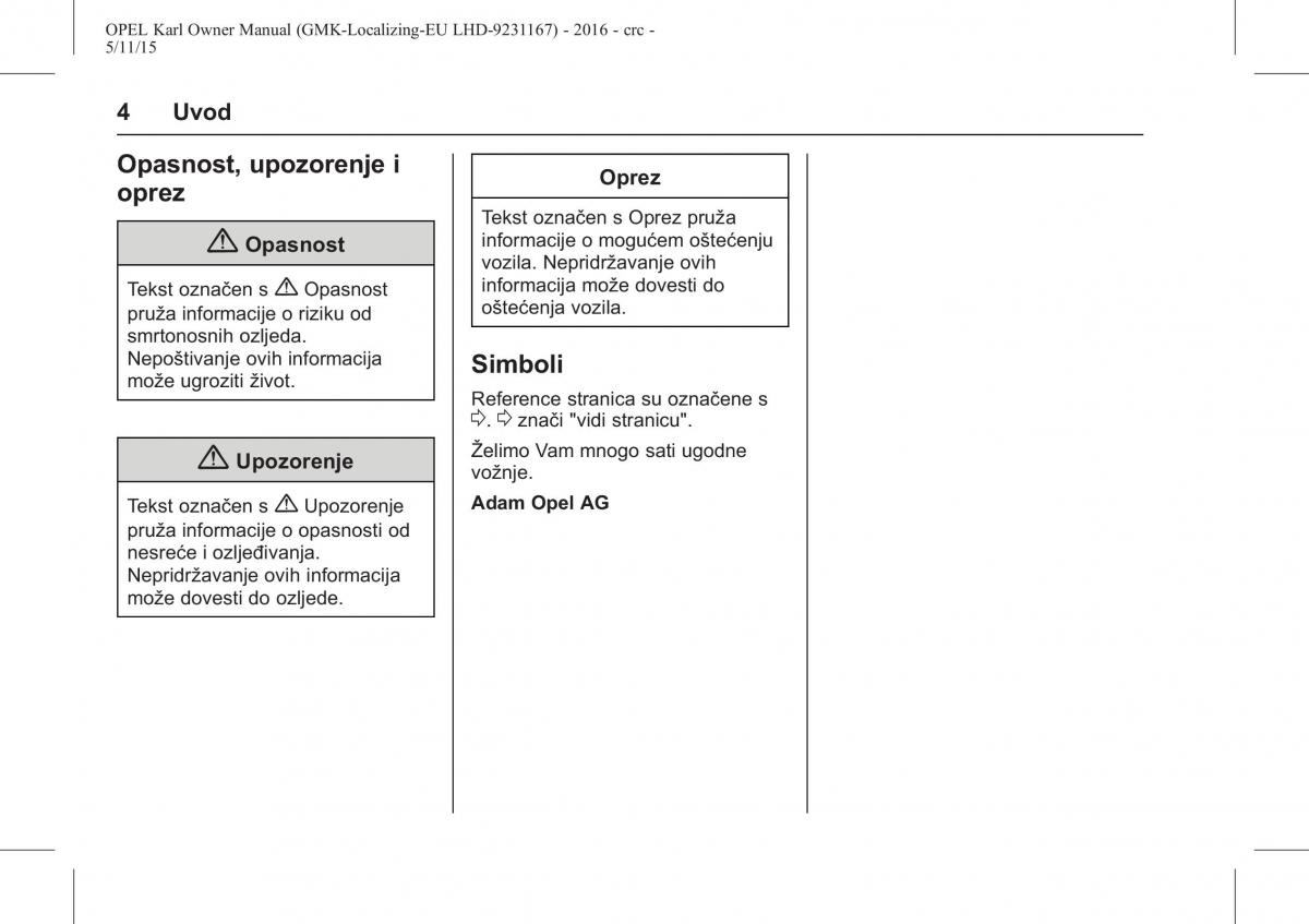 Opel Karl vlasnicko uputstvo / page 5