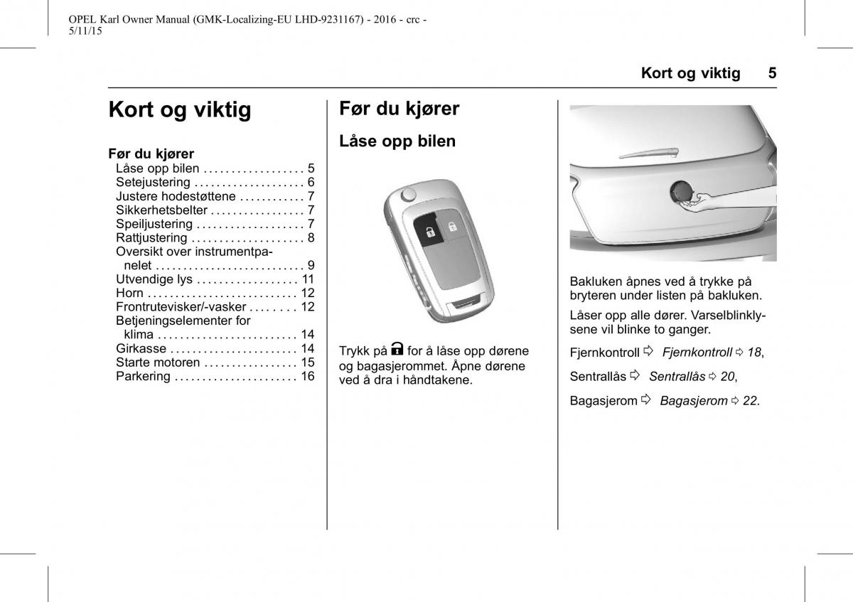 Opel Karl bruksanvisningen / page 6