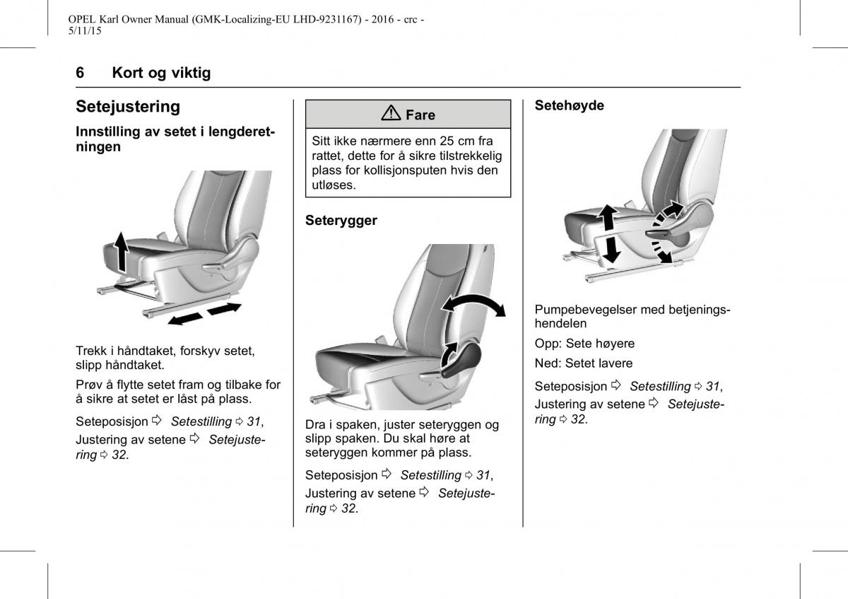 Opel Karl bruksanvisningen / page 7