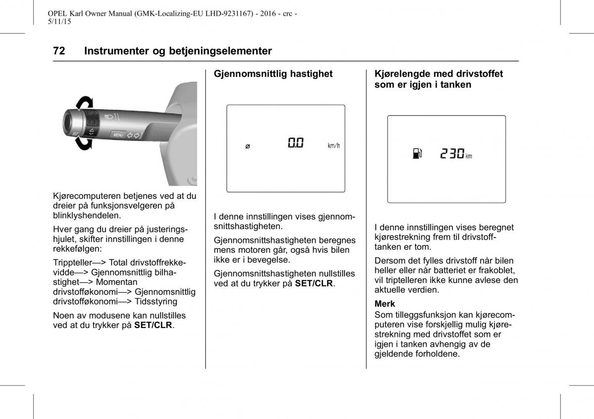 Opel Karl bruksanvisningen / page 73