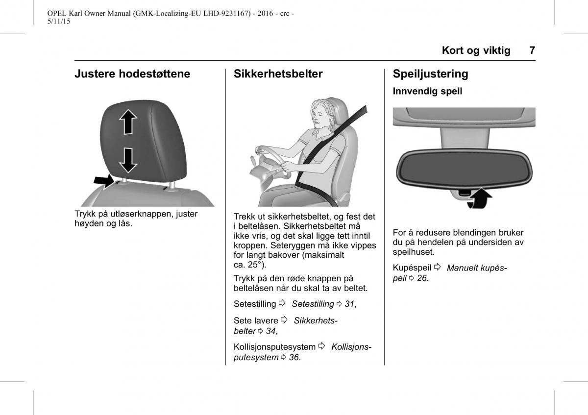 Opel Karl bruksanvisningen / page 8