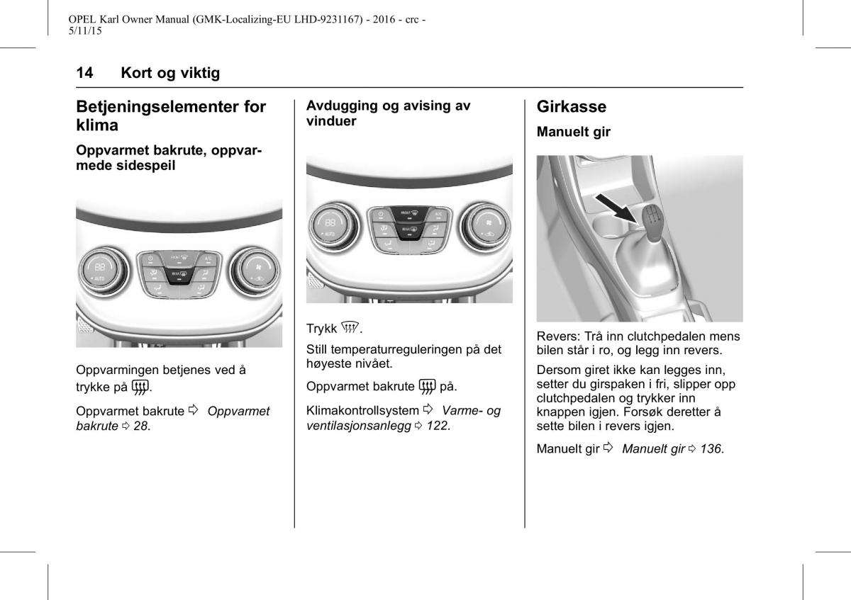 Opel Karl bruksanvisningen / page 15