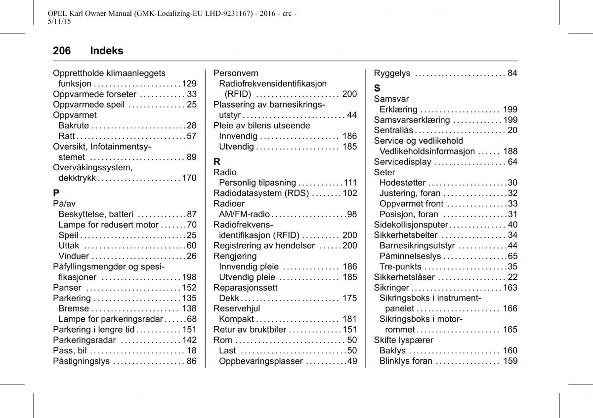 Opel Karl bruksanvisningen / page 207