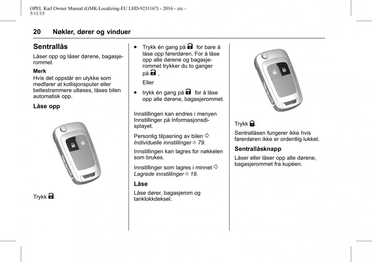 Opel Karl bruksanvisningen / page 21