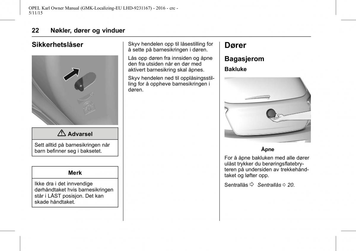 Opel Karl bruksanvisningen / page 23