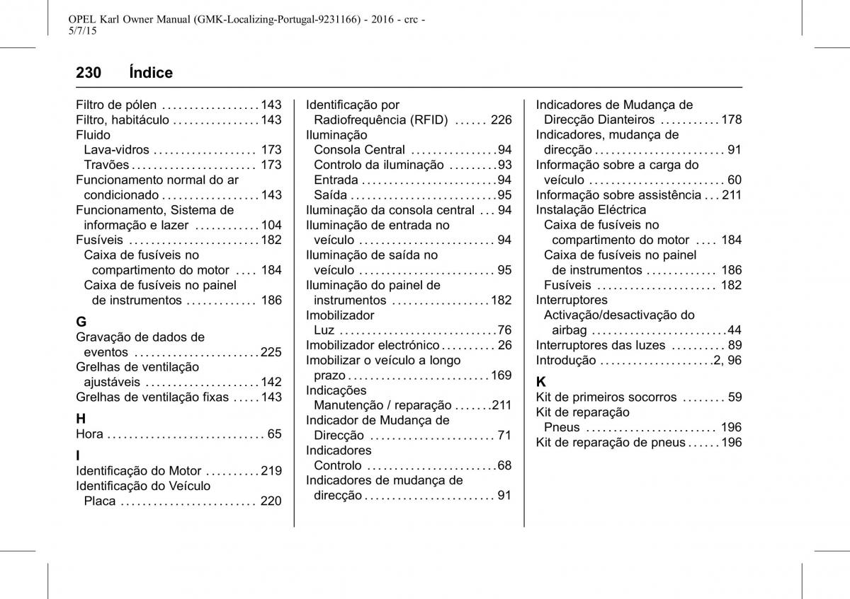 Opel Karl manual del propietario / page 231