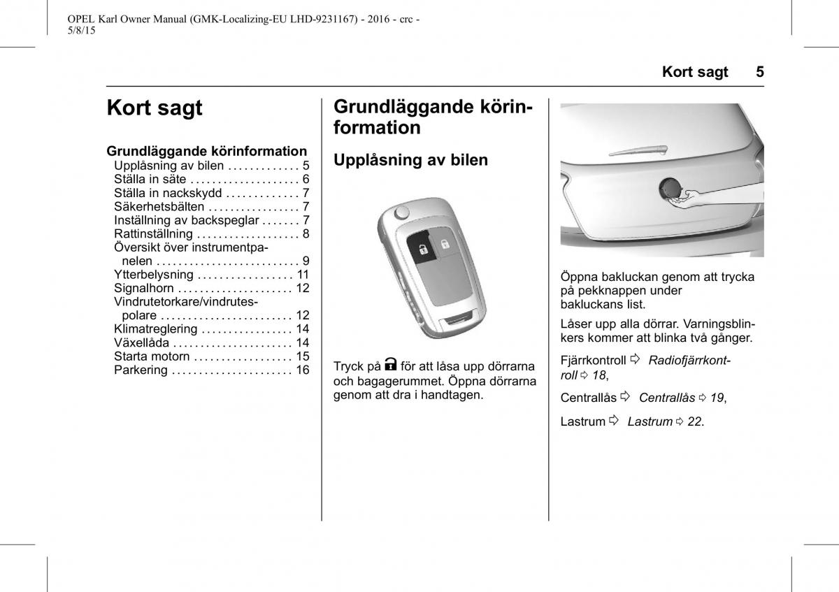 Opel Karl instruktionsbok / page 6