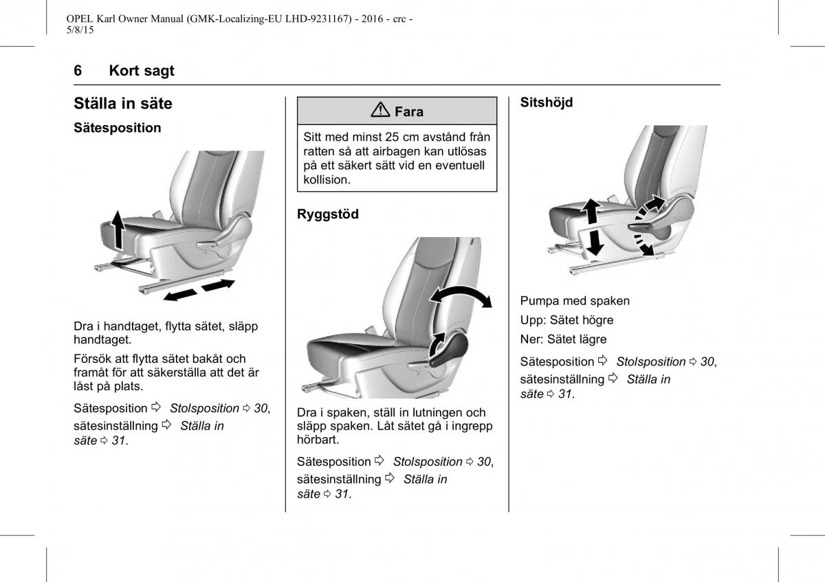 Opel Karl instruktionsbok / page 7