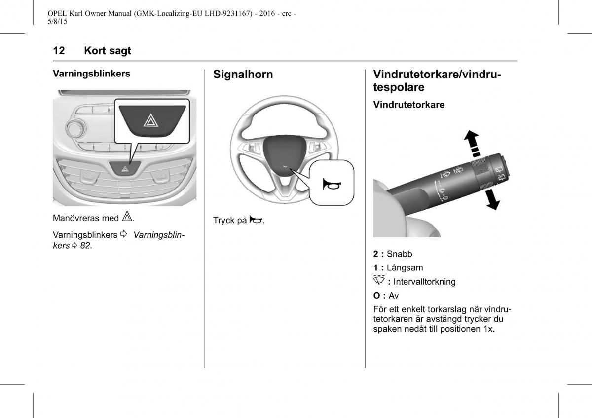 Opel Karl instruktionsbok / page 13