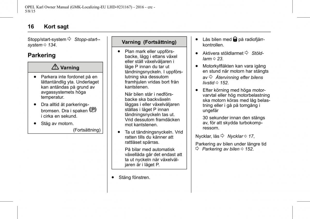 Opel Karl instruktionsbok / page 17