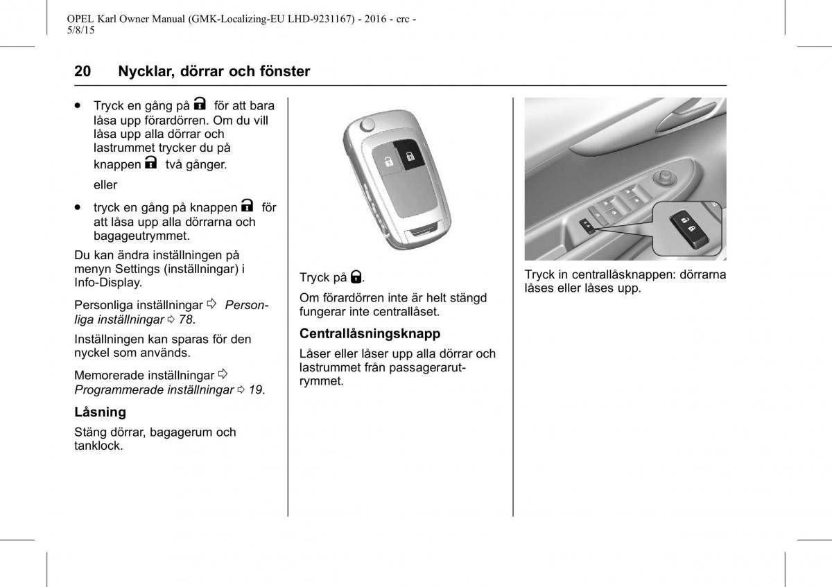 Opel Karl instruktionsbok / page 21