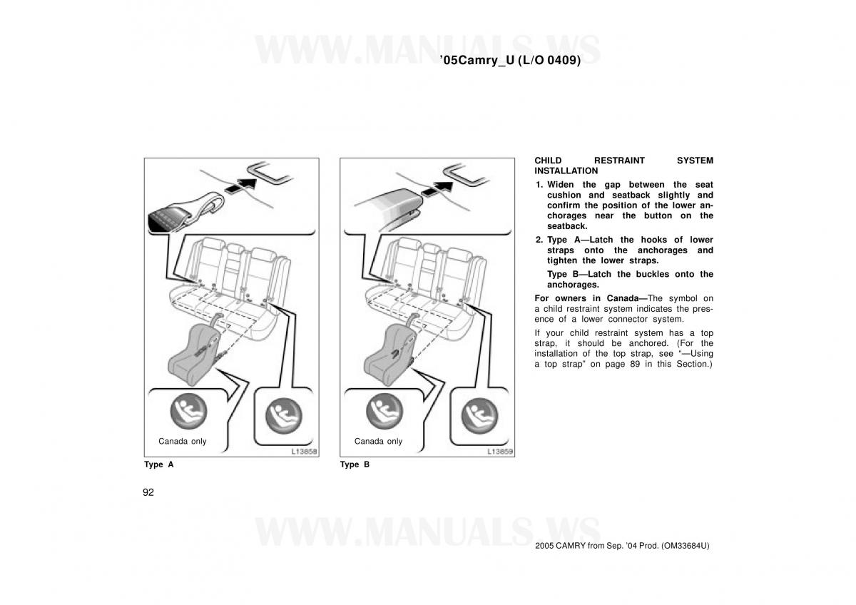 Toyota Camry VI 6 owners manual / page 92