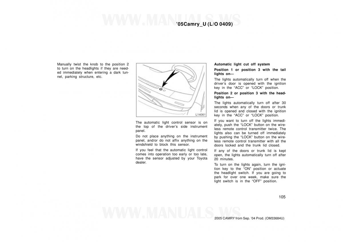 Toyota Camry VI 6 owners manual / page 105