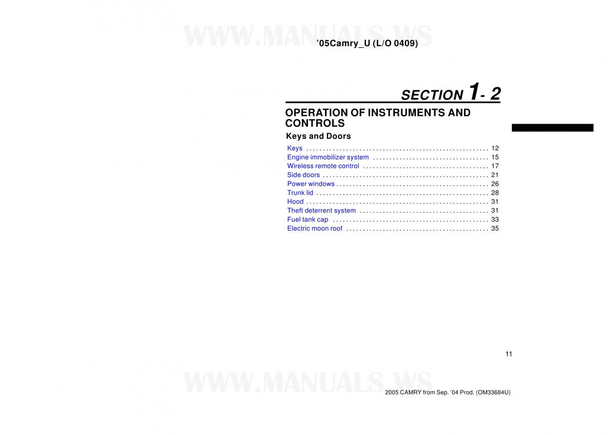 Toyota Camry VI 6 owners manual / page 11