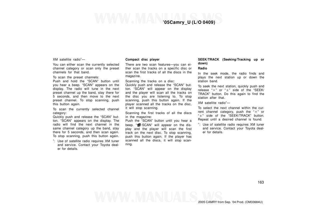 Toyota Camry VI 6 owners manual / page 163