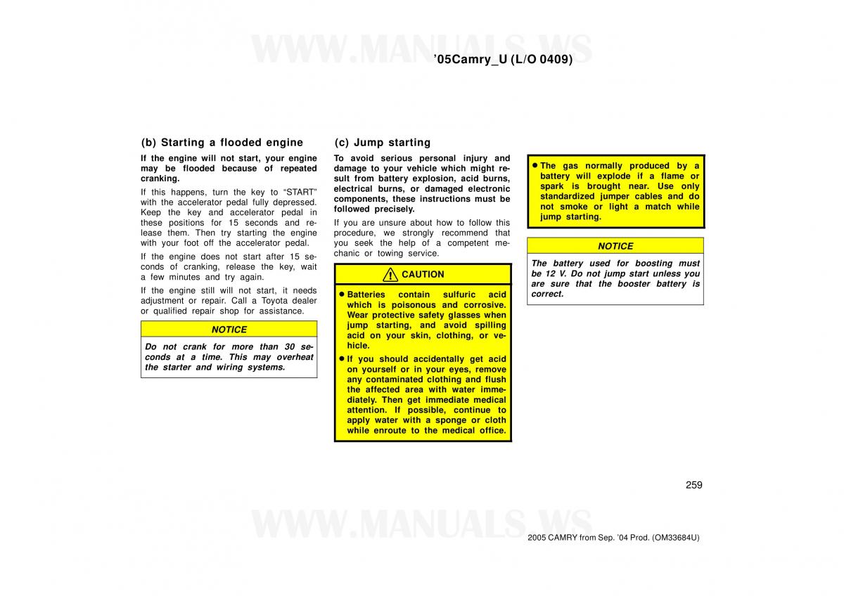 Toyota Camry VI 6 owners manual / page 259
