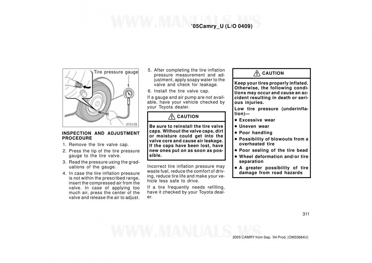 Toyota Camry VI 6 owners manual / page 311