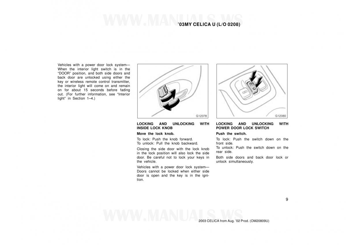 Toyota Celica VII 7 owners manual / page 9