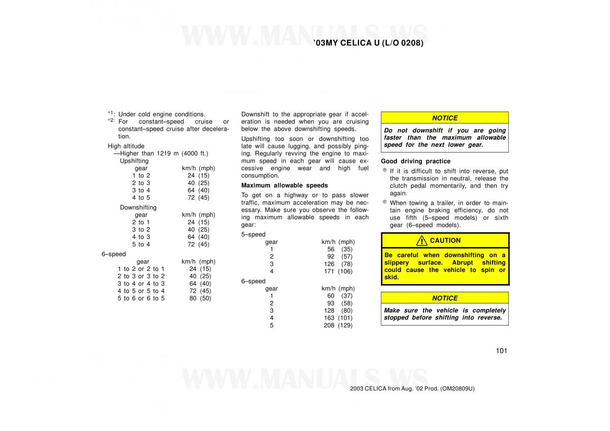 Toyota Celica VII 7 owners manual / page 101