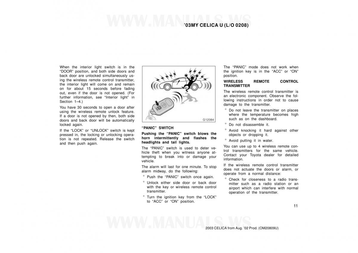 Toyota Celica VII 7 owners manual / page 11