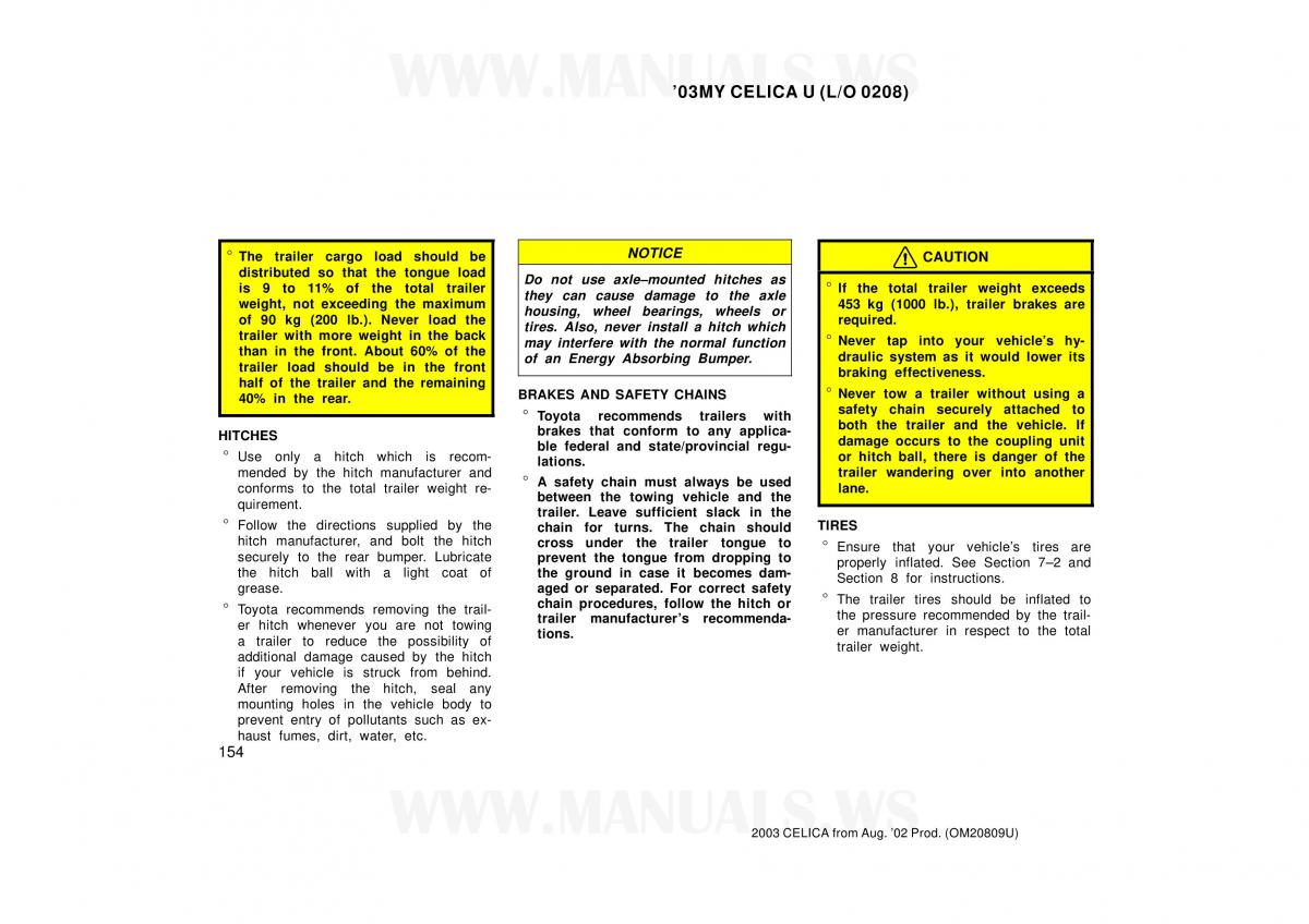 Toyota Celica VII 7 owners manual / page 154