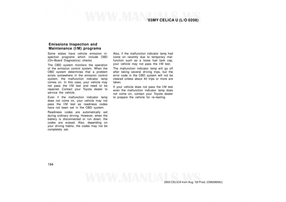 Toyota Celica VII 7 owners manual / page 194