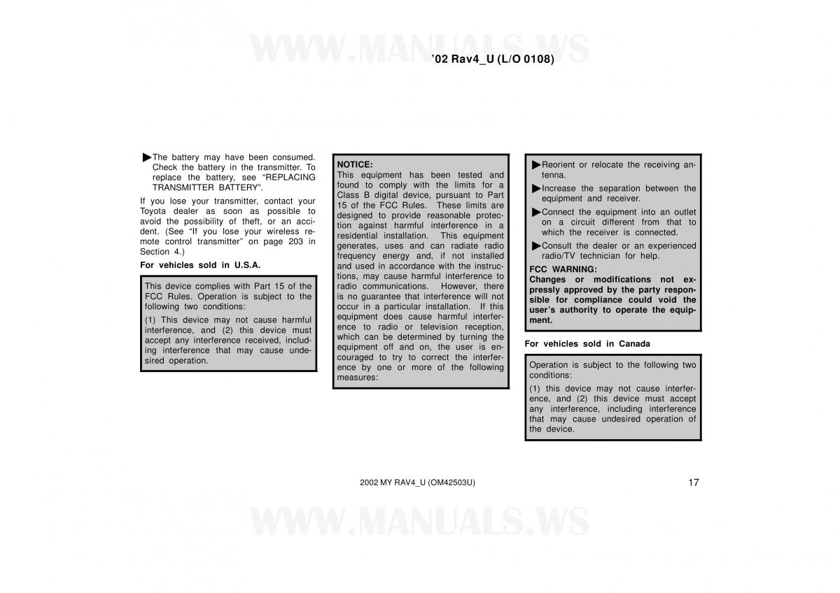 Toyota RAV4 II 2 owners manual / page 17