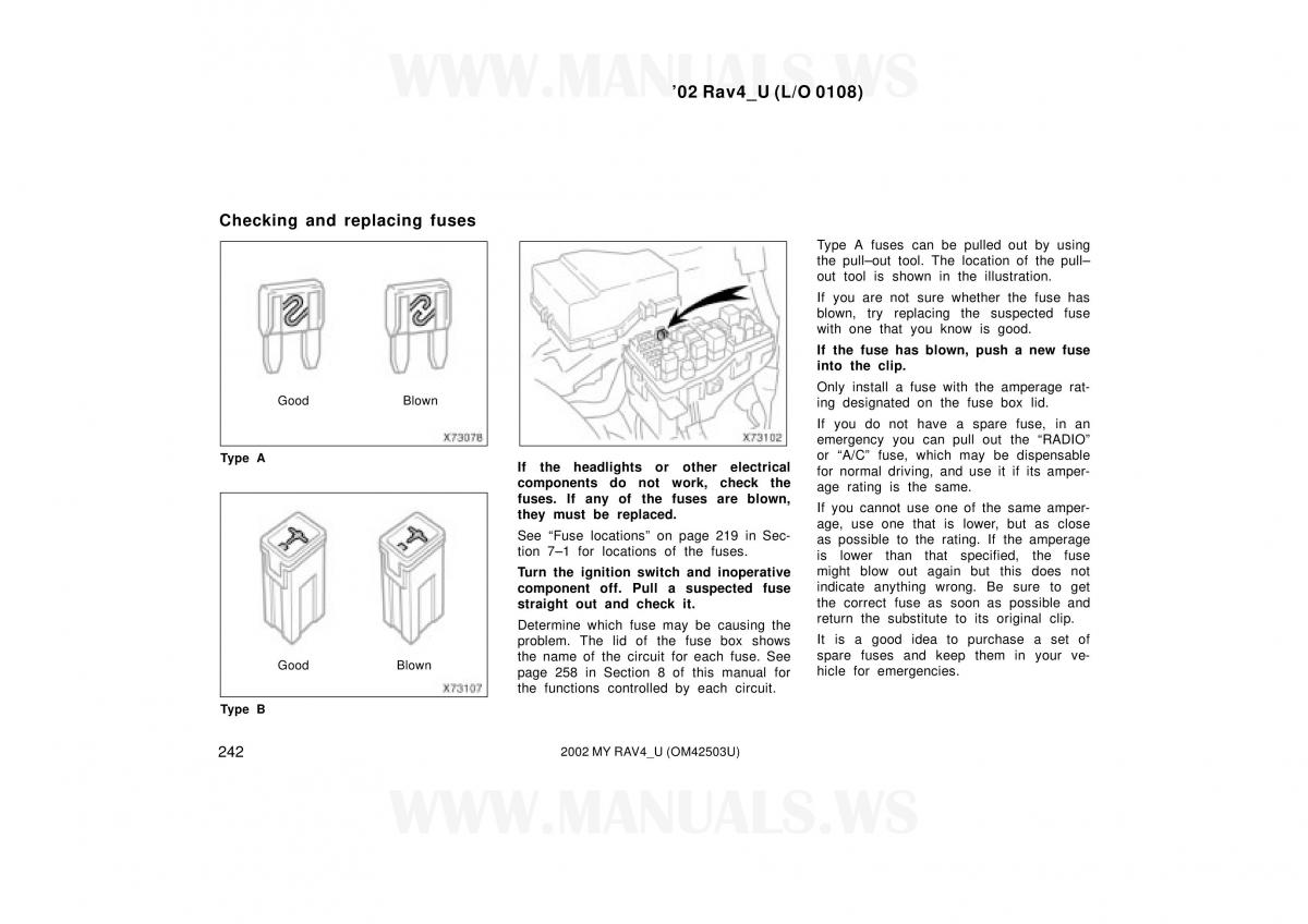 Toyota RAV4 II 2 owners manual / page 242