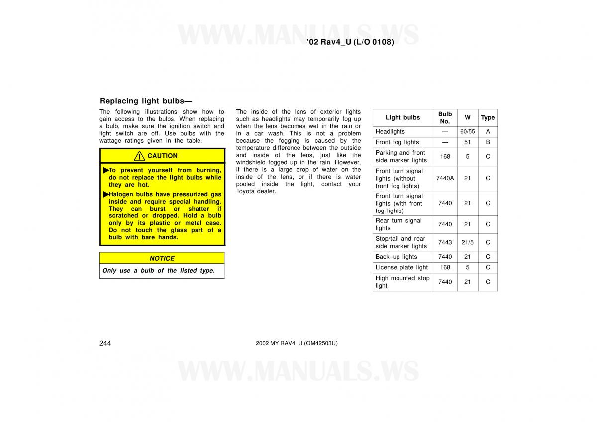 Toyota RAV4 II 2 owners manual / page 244