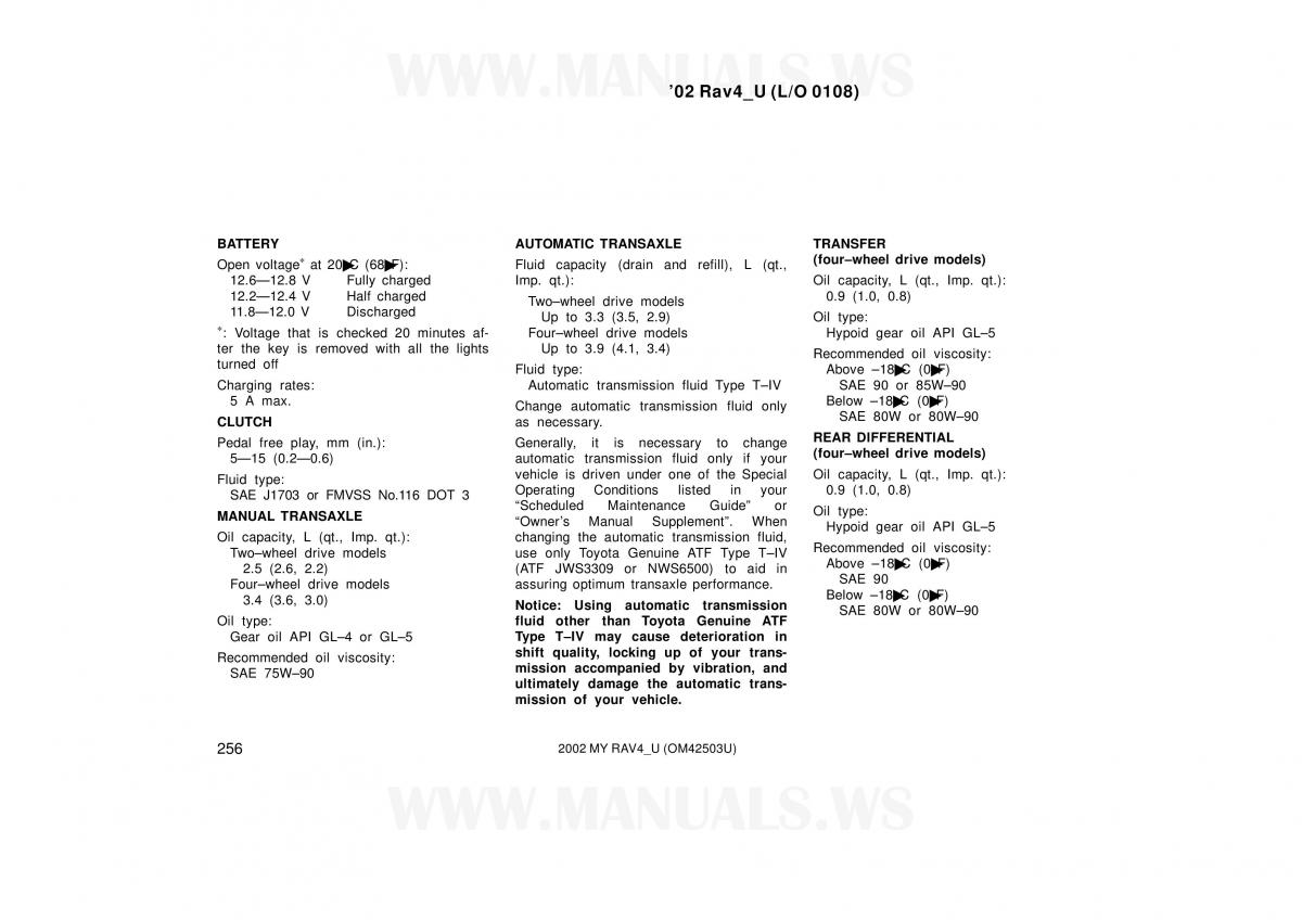 Toyota RAV4 II 2 owners manual / page 256