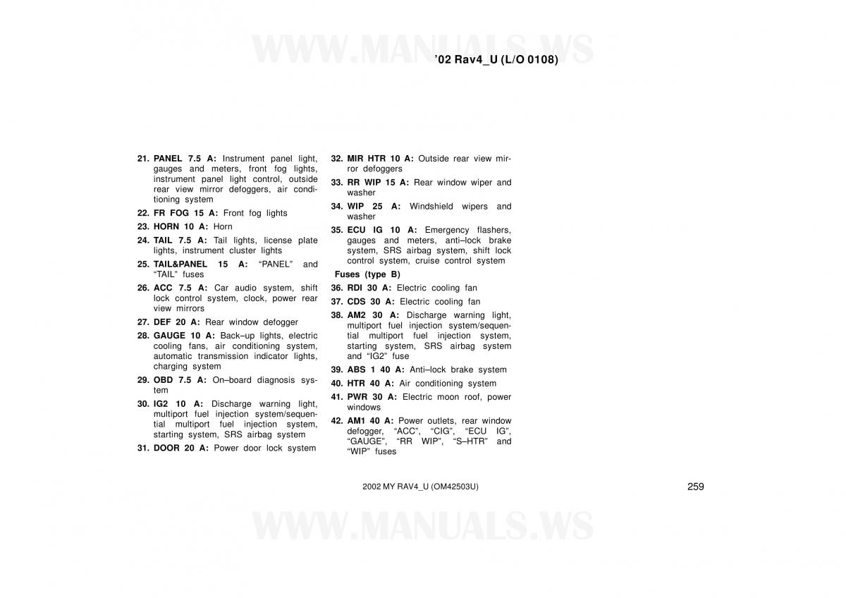 Toyota RAV4 II 2 owners manual / page 259