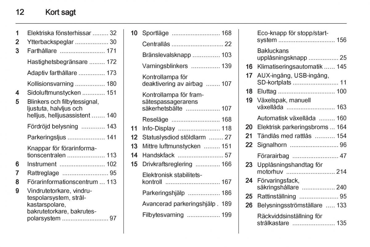 Opel Astra J IV 4 instruktionsbok / page 14