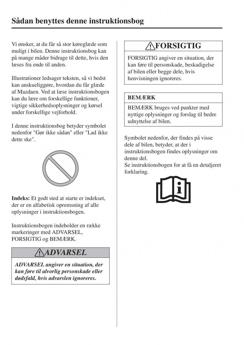 Mazda CX 3 Bilens instruktionsbog / page 8