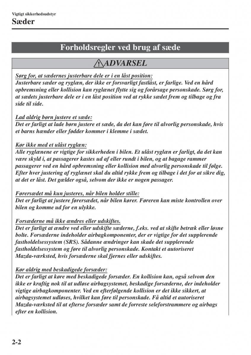 Mazda CX 3 Bilens instruktionsbog / page 22