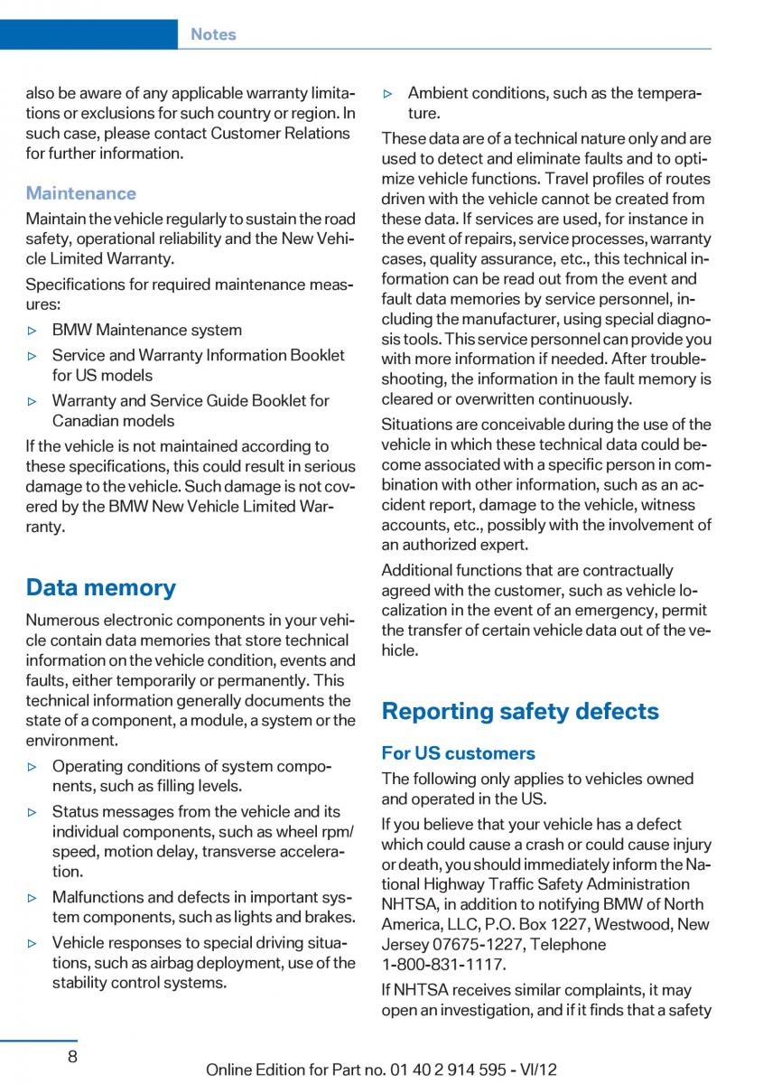 BMW X1 E84 owners manual / page 8