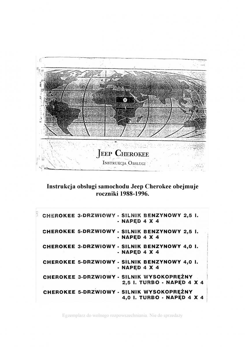 Jeep Cherokee XJ instrukcja obslugi / page 1