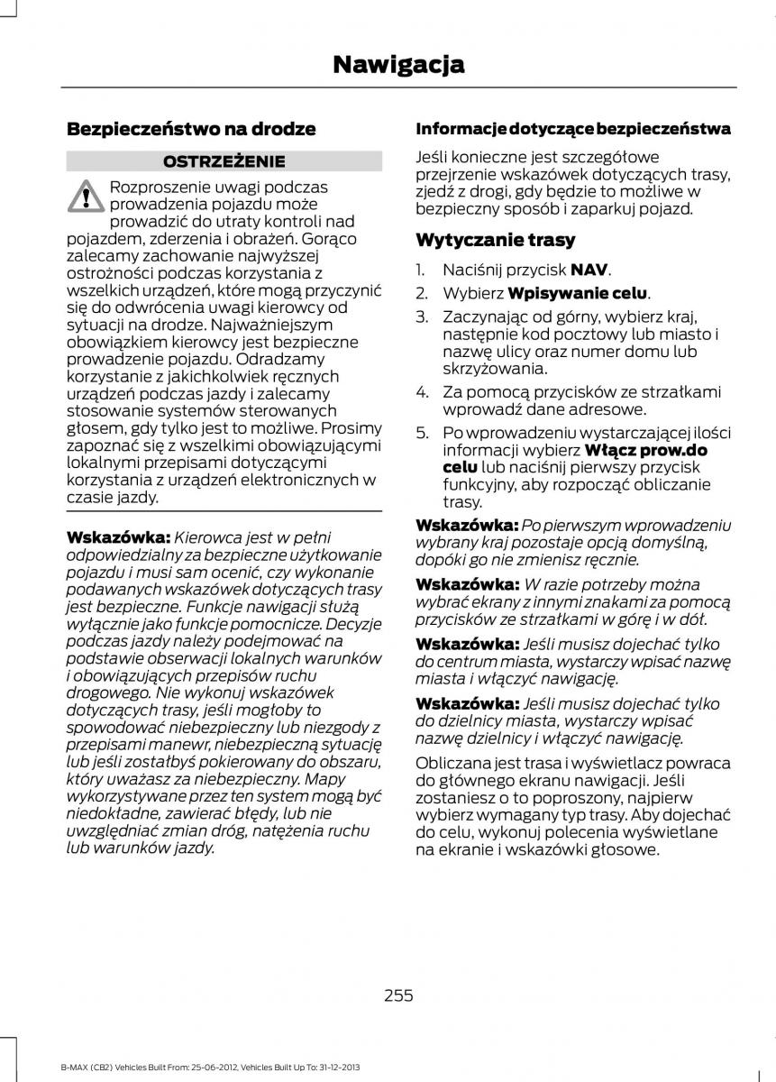 Ford B Max instrukcja obslugi / page 257