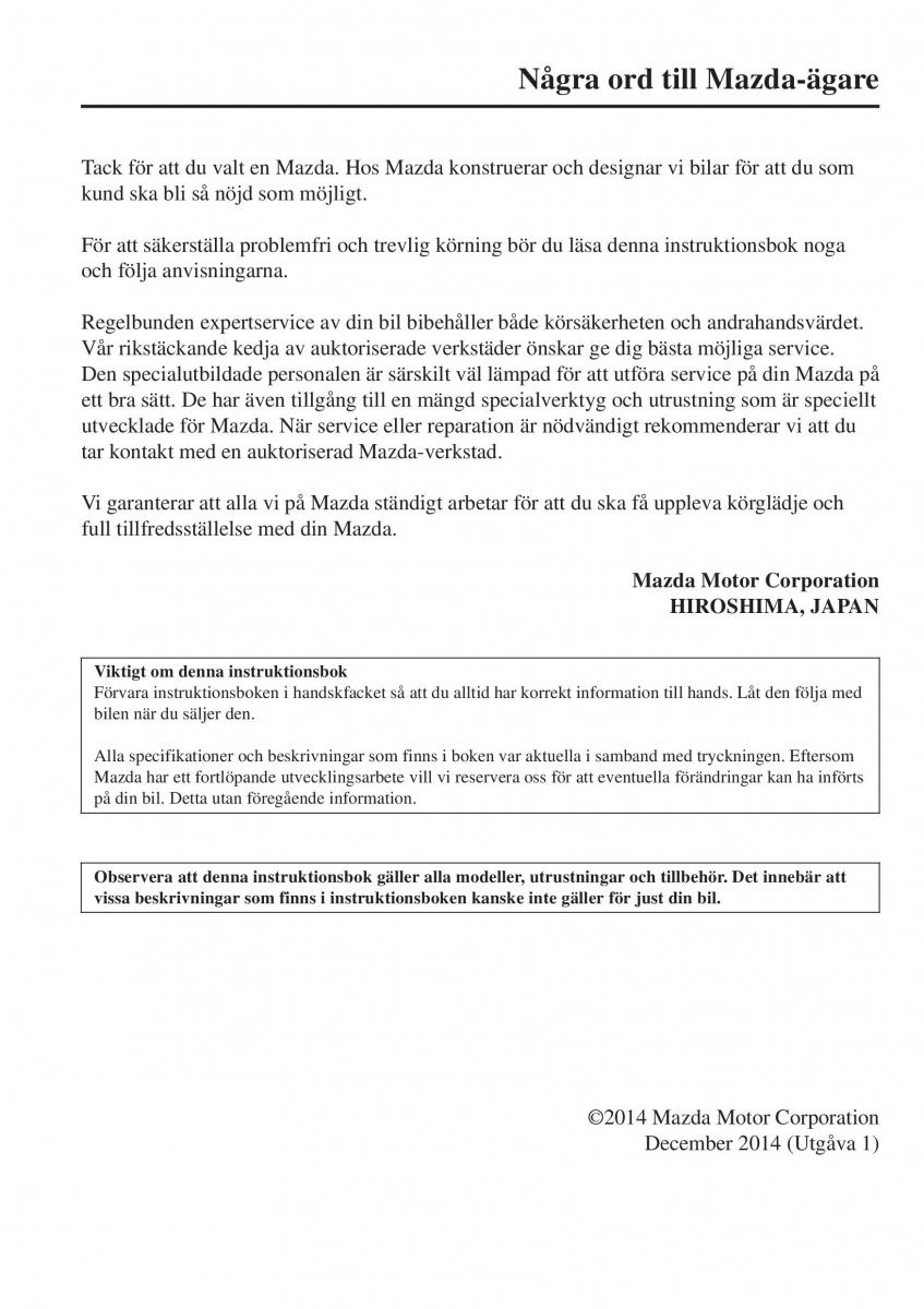 Mazda 2 Demio instruktionsbok / page 6
