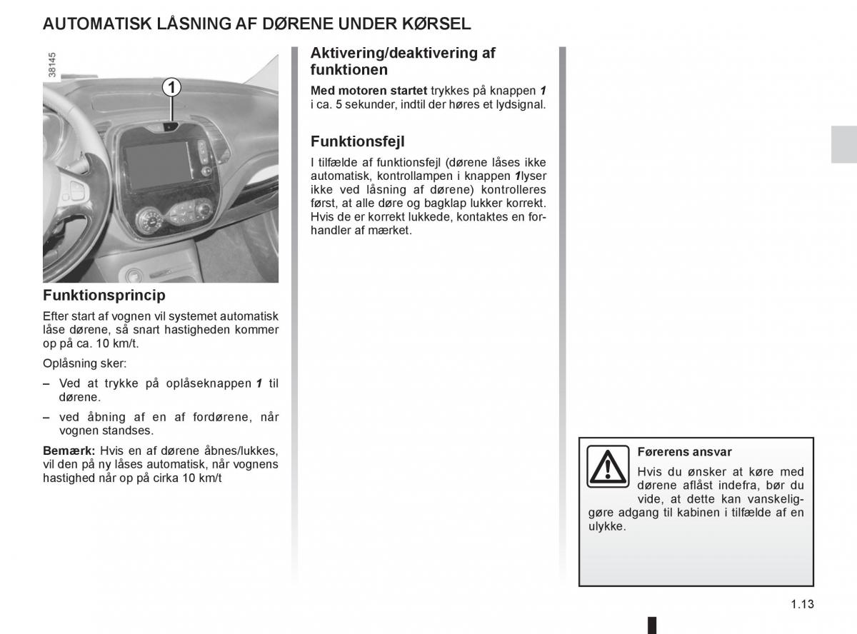 Renault Captur Bilens instruktionsbog / page 19
