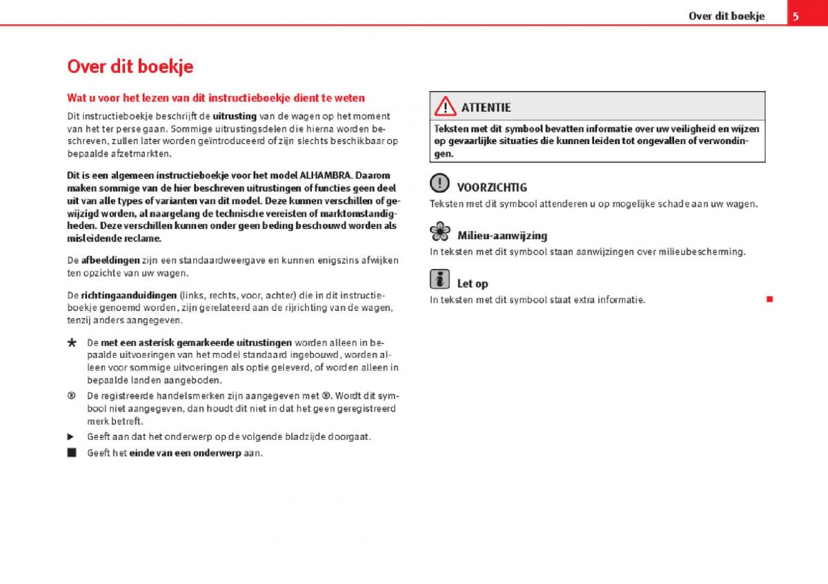 manual  Seat Alhambra II 2 handleiding / page 7