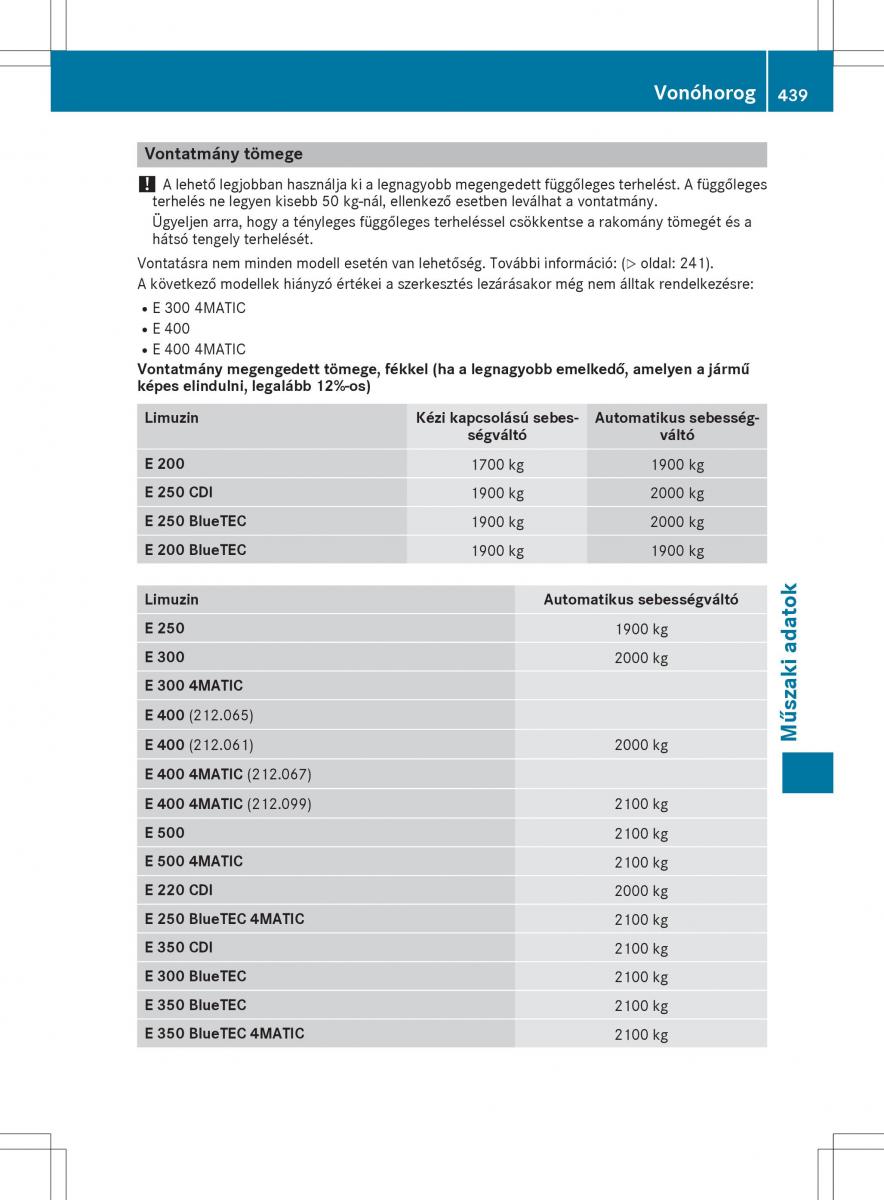 Mercedes E Class W212 Kezelesi utmutato / page 441