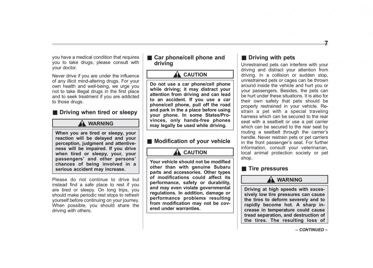 Subaru Outback Legacy III 3 owners manual / page 9